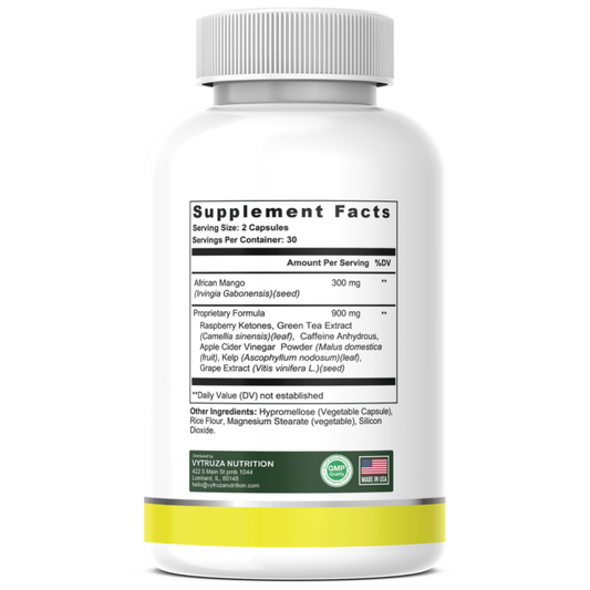 VYTRUZA Nutrition African Mango Capsules, Weight Loss Support Formula*, Premium Ingredients including Apple Cider Vinegar, Raspberry Ketones & Green Tea, 60 Capsules